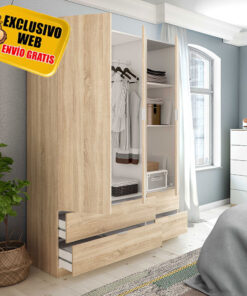 Armario 3 Puertas 4 Cajones Roble