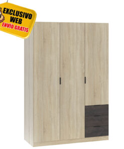 Armario 3 Puertas 3 Cajones Roble Oxido