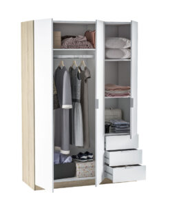 Alternative view of Armario 3 Puertas 3 Cajones Blanco Roble