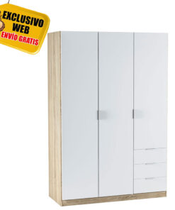 Armario 3 Puertas 3 Cajones Blanco Roble