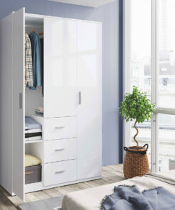 Alternative view of Armario 3 Puertas 3 Cajones Blanco Brillo
