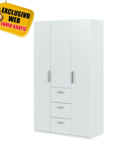 Armario 3 Puertas 3 Cajones Blanco Brillo