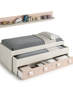 Cama juvenil Nido 2 cajones y estante Nube