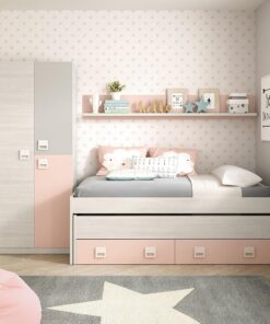 Conjunto habitación infantil gris NUBE y rosa pastel