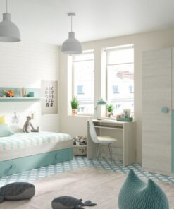 Conjunto muebles habitación juvenil gris verde acqua