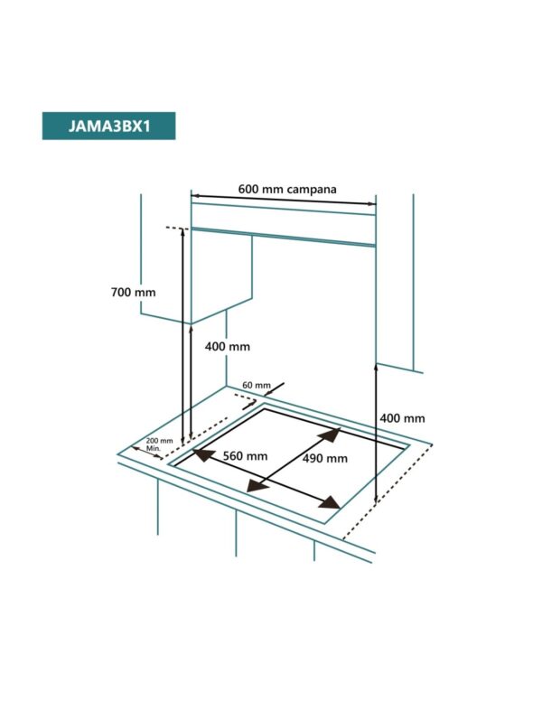 Encimera de gas 60 cm 3 fuegos - Imagen 2