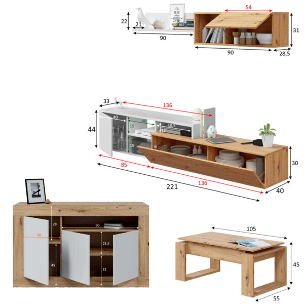 Pack Salón Julia con Mesa Elevable y Aparador - Imagen 3