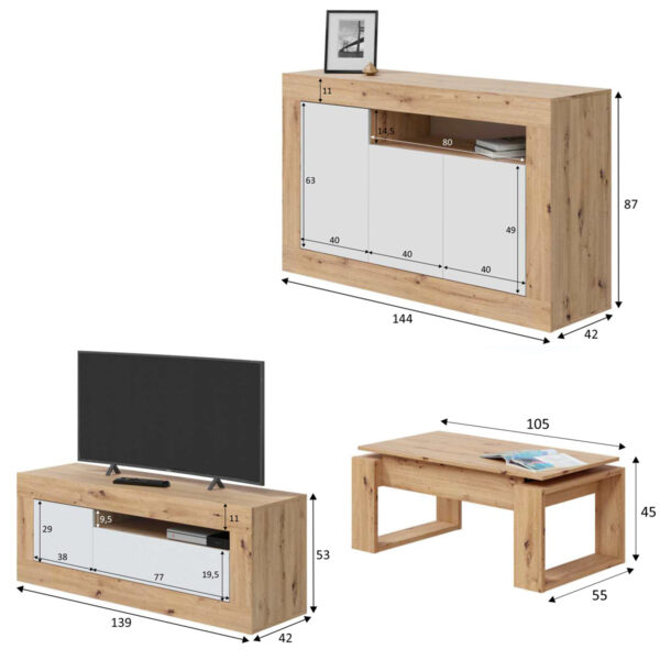 Pack Salón Roble Nodi y Blanco Artik - Imagen 7
