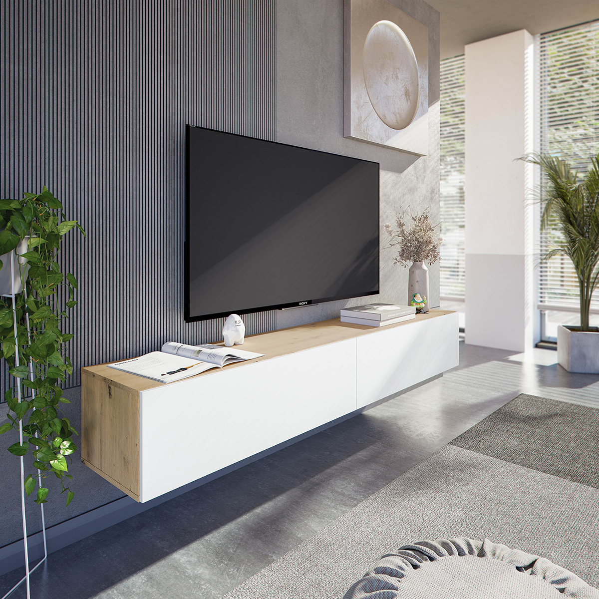 Mueble TV Kaway Roble Nodi - Blanco Artik